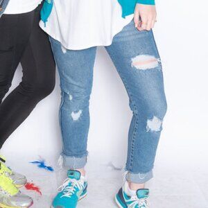 Gap High Rise Slim Straight Light Wash Distressed Jeans